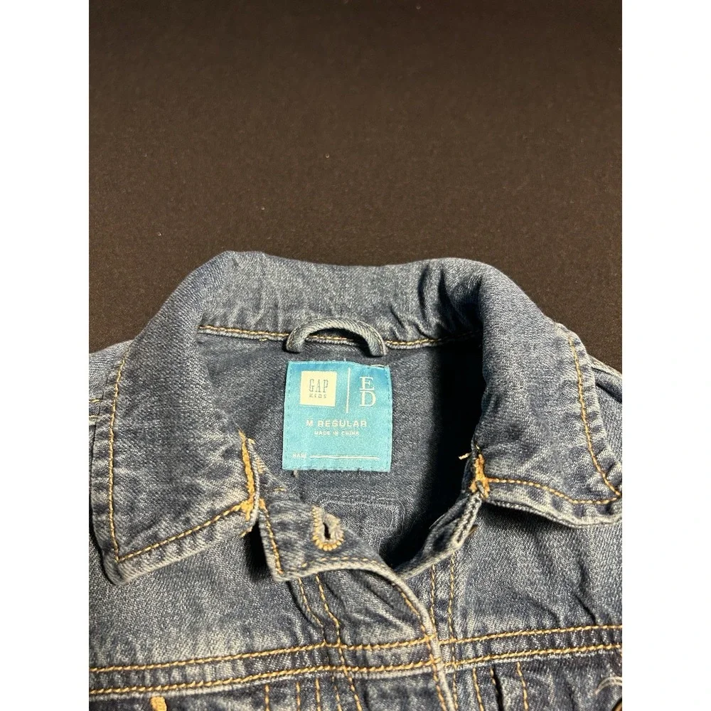 Gap Kids Girls Denim Jacket Paint Splatter Artist Distressed Blue Size M 8/9